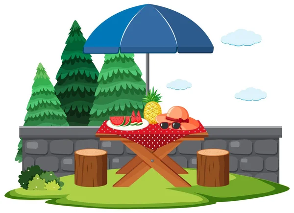 Escena Con Comida Ilustración Mesa Picnic — Vector de stock