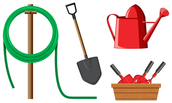 Set Gardening Items White Background Illustration — Stock Vector