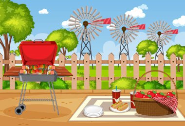 Park illüstrasyonunda BBQ ile arkaplan sahnesi