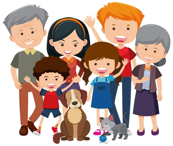 Membres Famille Avec Des Personnes Âgées Des Enfants Sur Fond — Image vectorielle