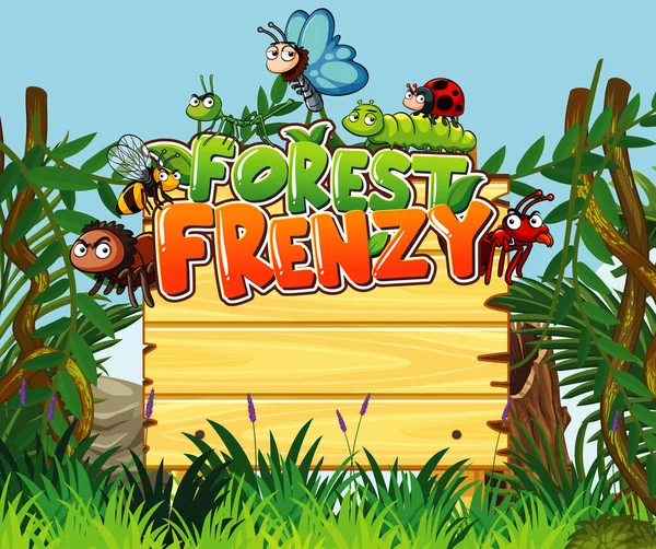 Projektowanie Czcionki Dla Forest Frenzy Many Insects Woods Illustration — Wektor stockowy