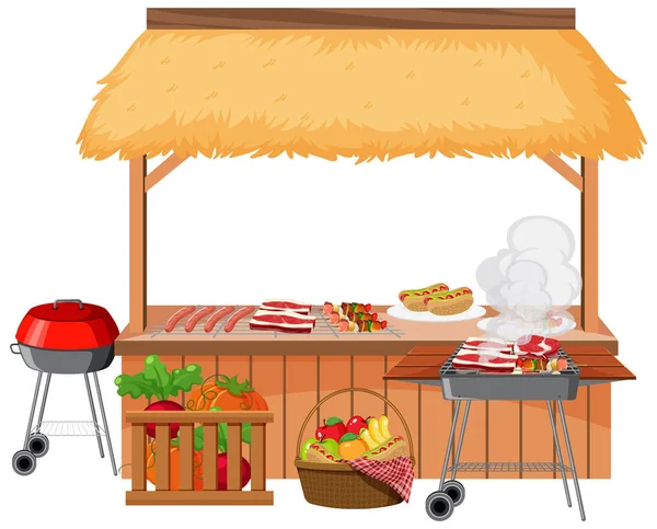 Voedselleverancier Met Bbq Grill Verschillende Vlees Illustratie — Stockvector