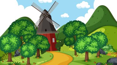 Park illüstrasyonunda birçok ağacın olduğu arkaplan sahnesi