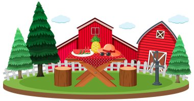 Masanın üzerinde yemek olan piknik sahnesi