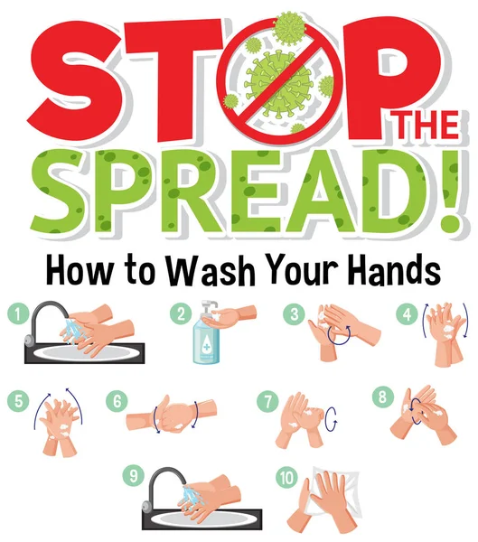 Βήμα Για Πλύνετε Χέρια Εικόνα — Διανυσματικό Αρχείο