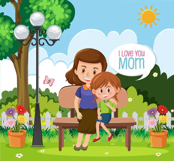 Design Modelo Para Dia Mãe Feliz Com Mãe Filha Ilustração —  Vetores de Stock