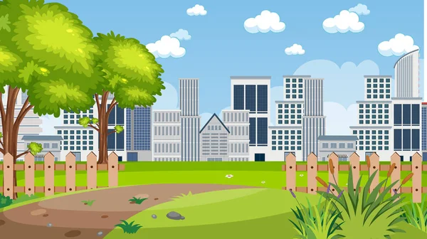 Background Scene City Buildings Green Park Illustration — Stock Vector