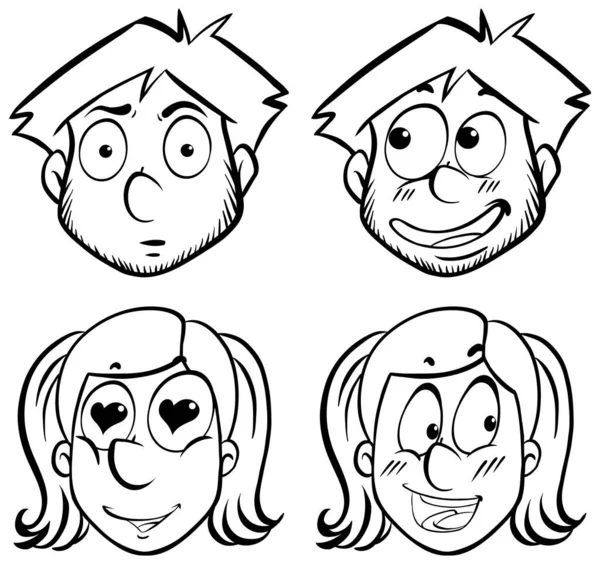 Rostros Humanos Con Diferentes Expresiones Faciales Ilustración — Archivo Imágenes Vectoriales