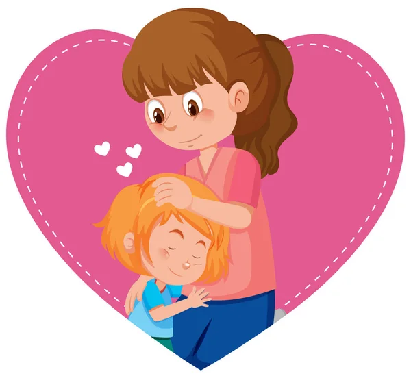 Feliz Madre Hija Fondo Del Corazón Ilustración — Archivo Imágenes Vectoriales
