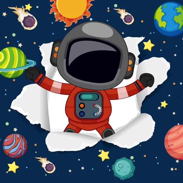 Latar Belakang Tema Ruang Dengan Astronot Terbang Dalam Ilustrasi Ruang - Stok Vektor