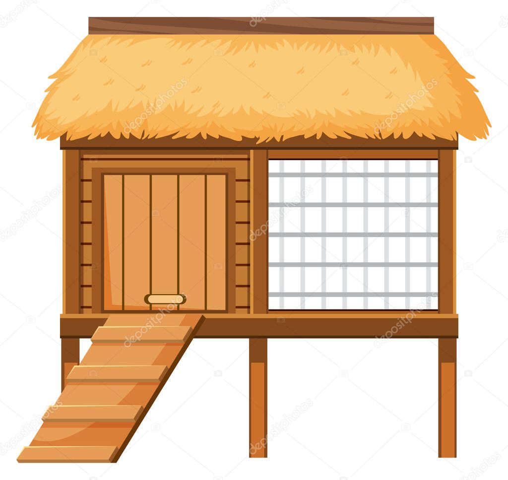 Wooden chicken coop on white background illustration