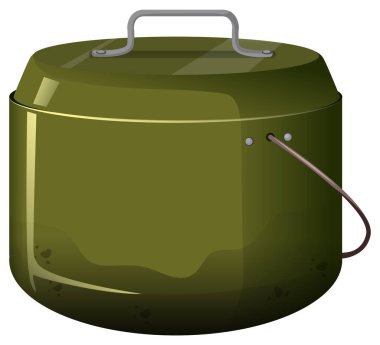 Beyaz arkaplan illüstrasyonunda yeşil renkli tencere pişiriliyor