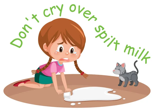 Russian Idiom Picture Description Dont Cry Spilt Milk White Background — стоковый вектор