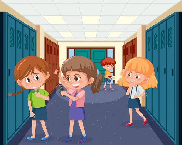 Scène Avec Enfant Intimidant Son Ami École Illustration — Image vectorielle