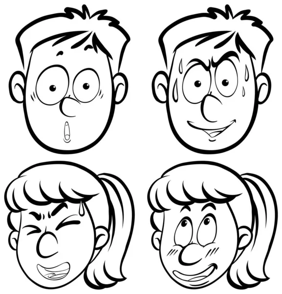 Human Faces Different Facial Expressions Illustration — Stock Vector