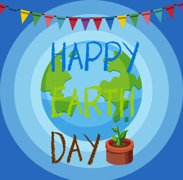 Plakatentwurf Für Den Tag Der Glücklichen Erde Mit Grüner Pflanzenillustration — Stockvektor