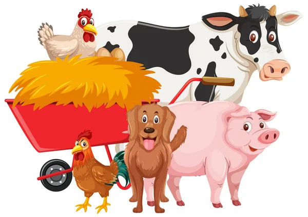 Farm Animals White Background Illustration — Stock Vector