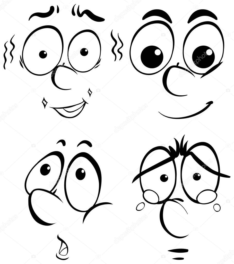 Human faces with different facial expressions illustration