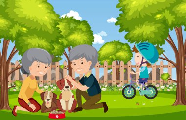 Park illüstrasyonundaki insanlarla arka plan sahnesi