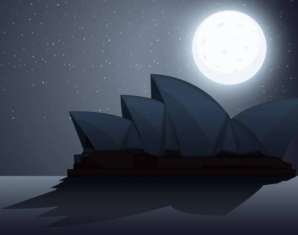 Silhouette Scène Wtih Sydney Opéra Maison Nuit Illustration — Image vectorielle