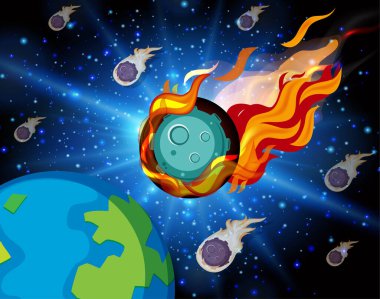 Dünya üzerinde çekim yapan kuyruklu yıldızların olduğu arka plan sahnesi