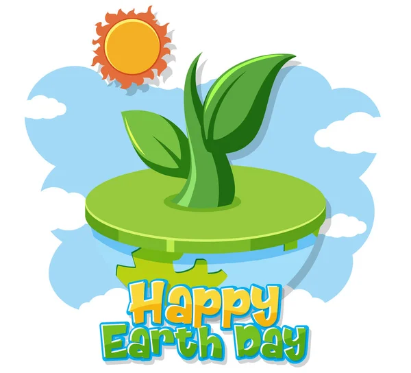 Дизайн Плаката Дня Счастливой Земли Зеленым Растением Иллюстрацией Солнца — стоковый вектор