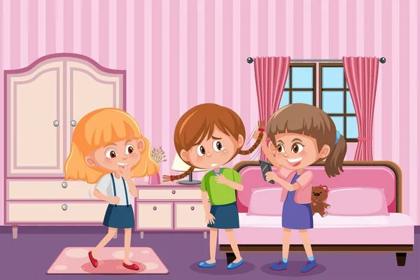Szene Mit Mädchen Die Kleine Mädchen Hause Mobben Illustration — Stockvektor