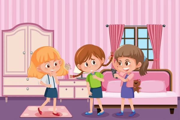 Escena Con Niñas Intimidación Niña Casa Ilustración — Vector de stock