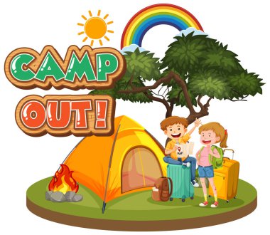 Kamp için yazı tipi tasarımı. Parktaki resimde çadır var.