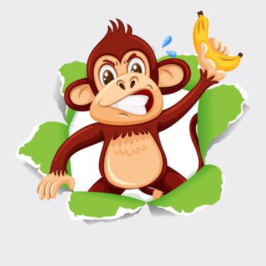 Muz illüstrasyonlu vahşi maymun arkaplan şablonu tasarımı