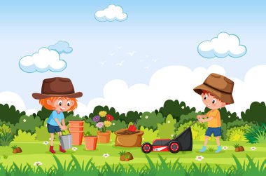 Park illüstrasyonuna çocuk yerleştirme sahnesi