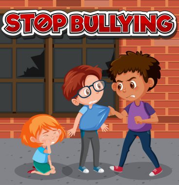 Büyük çocukların küçük çocuklara sataştığı aile içi şiddet yazı tipi tasarımını durdur