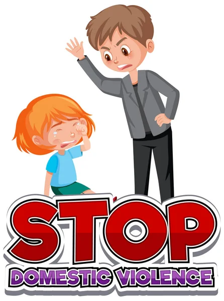 Arrêter Violence Domestique Font Design Avec Père Frapper Fille Illustration — Image vectorielle
