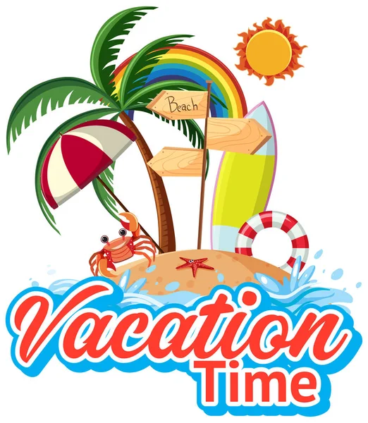 Font Design Vacation Time Tree Island Illustration — Stock Vector