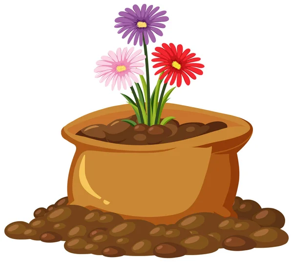 茶色の袋にカラフルな花のイラスト — ストックベクタ