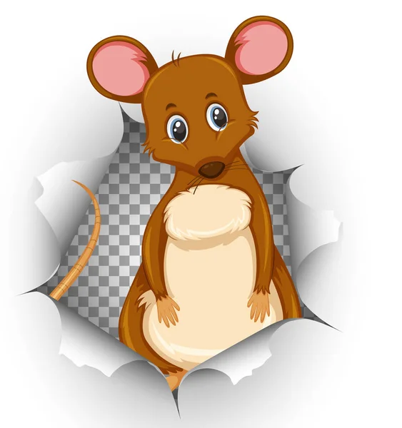 Lindo Ratón Que Sale Pared Agrietada Ilustración — Vector de stock