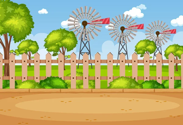 Background Scene Windmills Park Illustration — Stock Vector