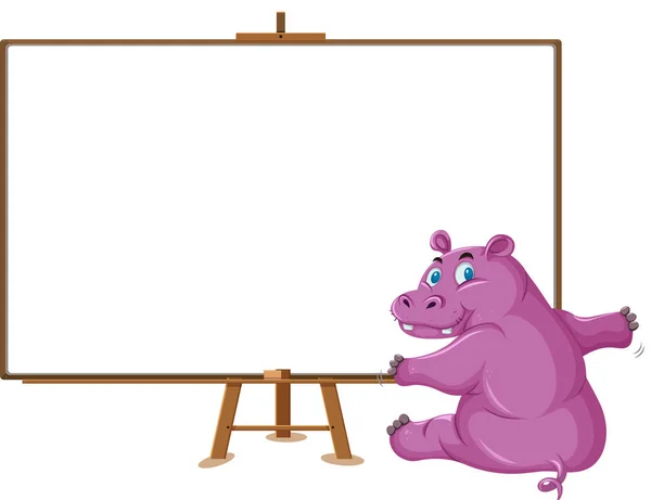 Hippo Stripfiguur Blanco Banner Witte Achtergrond Illustratie — Stockvector