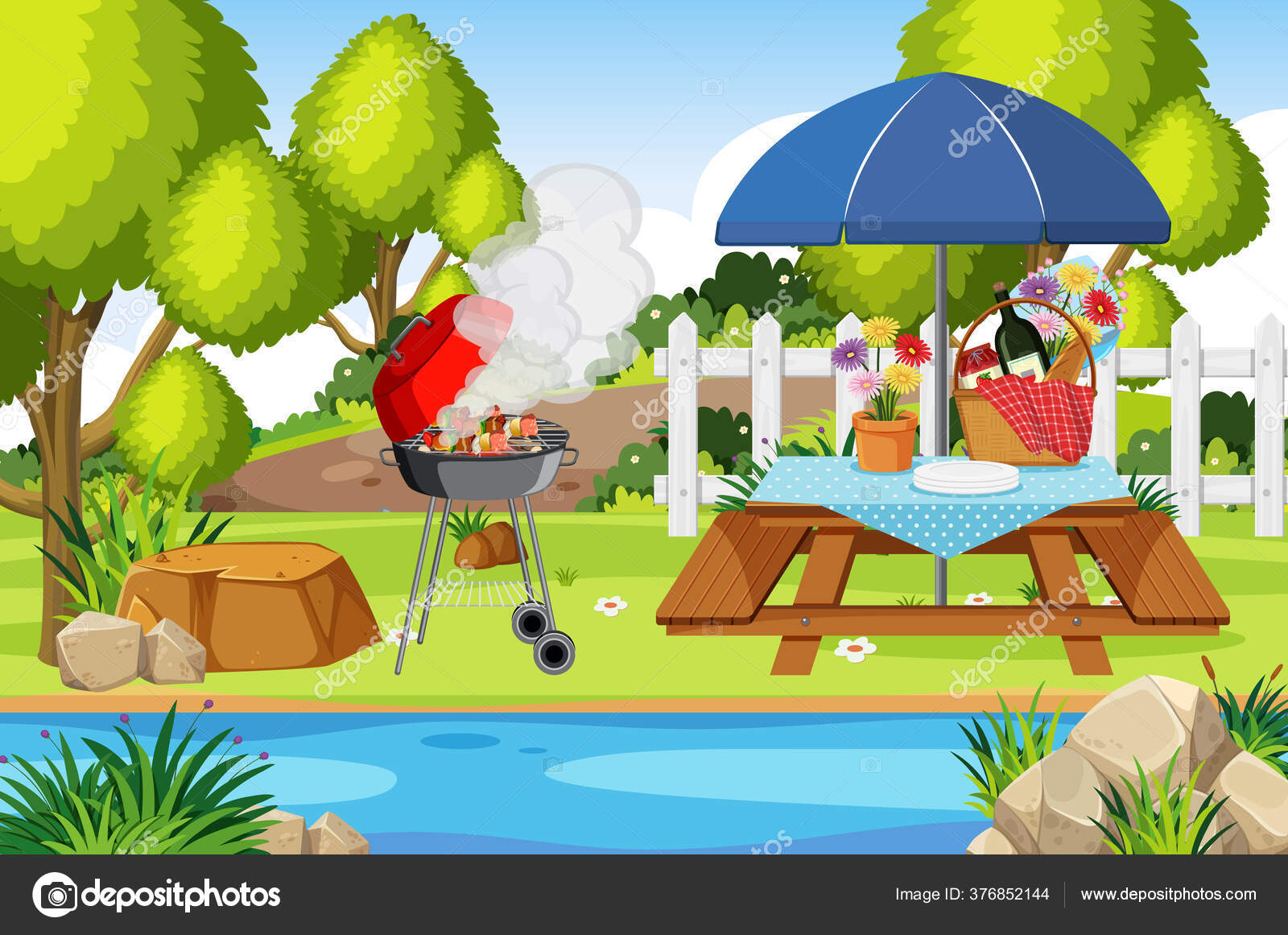 Scene Bbq Food Picnic Table Park Illustration Stock Vector Image by ©brgfx  #376852144