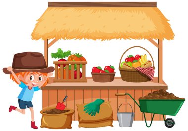 Çiftlikteki küçük kız ve sebzeler