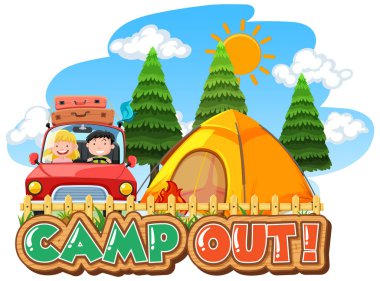 Kamp için yazı tipi tasarımı. Parktaki resimde çadır var.