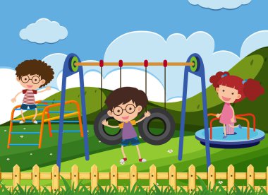 Park illüstrasyonunda çocukların oynadığı sahne