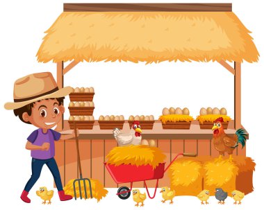 Çiftlik çocuğu ve bir sürü taze yumurta.