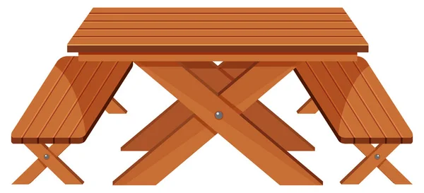 Drewniany Stół Piknikowy Białym Tle Ilustracji — Wektor stockowy