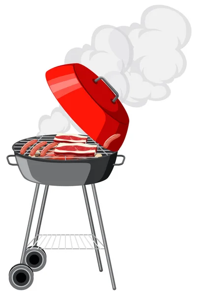 Barbecue Grill Avec Nourriture Sur Fond Blanc Illustration — Image vectorielle