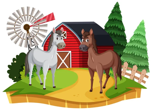 Cavallo Fattoria Cartone Animato Personaggio Sfondo Bianco Illustrazione — Vettoriale Stock