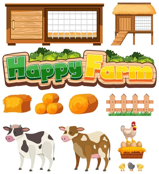 Farming Set Chicken Coops Farm Animals White Background Illustration — Stock Vector