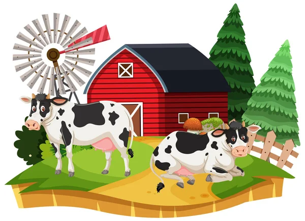 白色背景图上的奶牛农场卡通人物 — 图库矢量图片