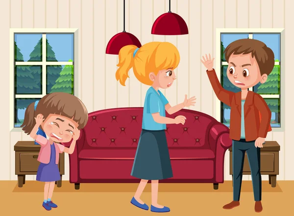 Scéna Rodiči Šikanující Svou Rodinu Doma Ilustrace — Stockový vektor