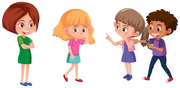 Niños Intimidación Niña Sobre Fondo Blanco Ilustración — Vector de stock